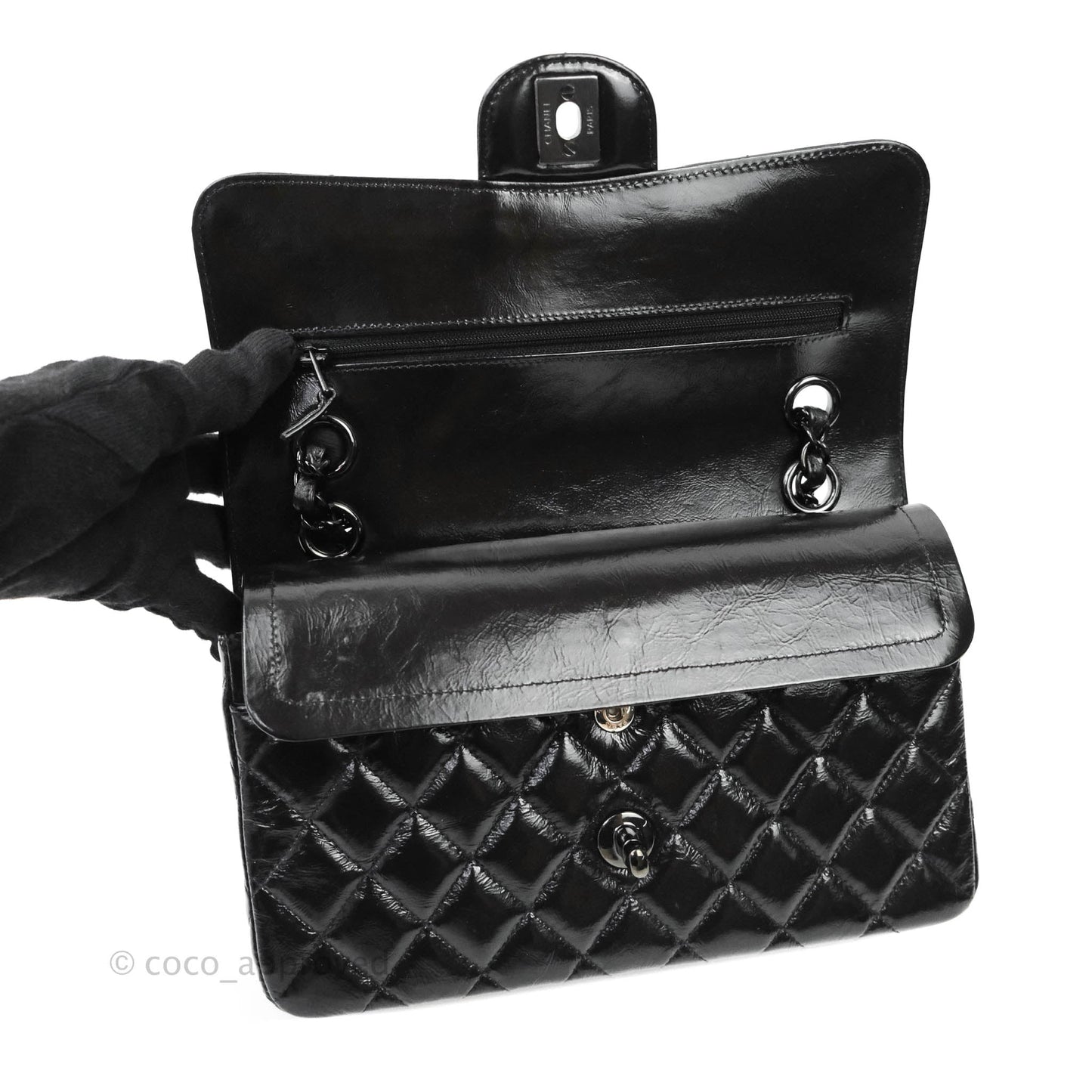 Chanel Classic Small S/M Flap Shiny Crumpled Calfskin So Black