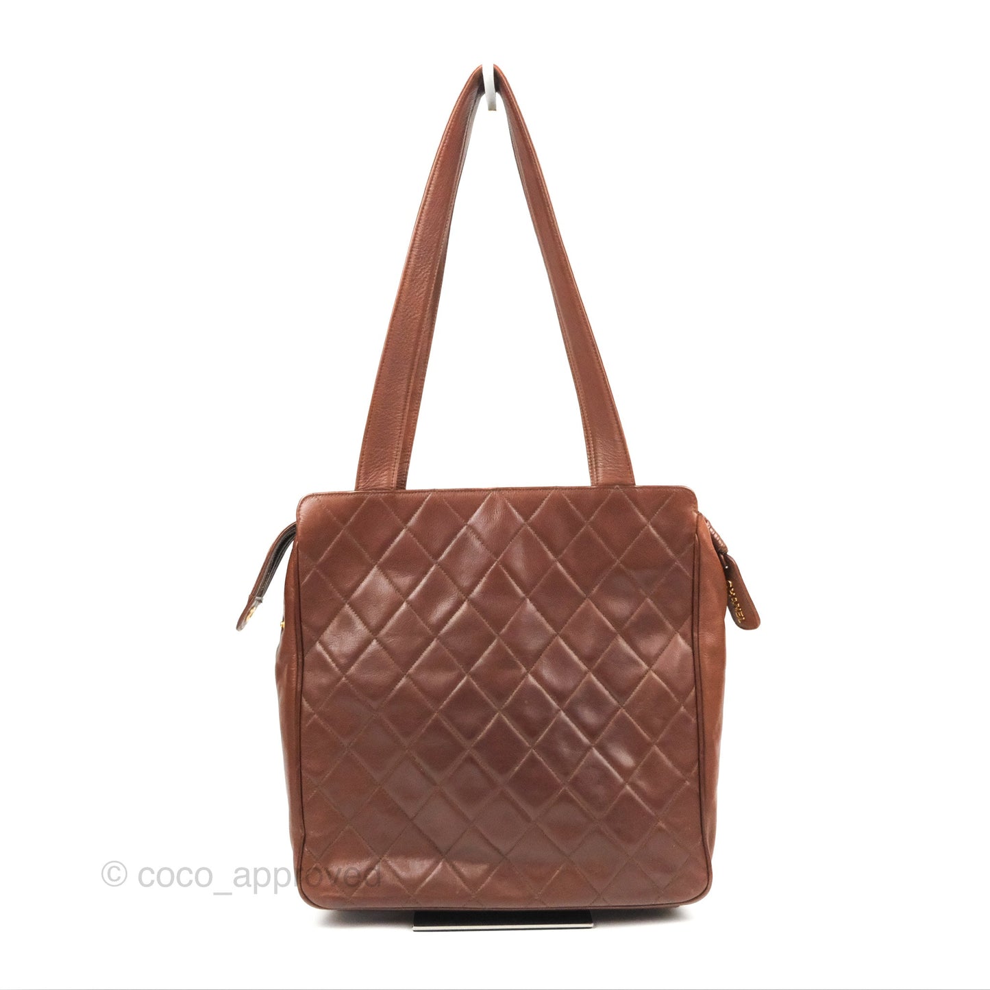 Chanel Vintage Tote Bag Quilted Brown 24K Gold Hardware