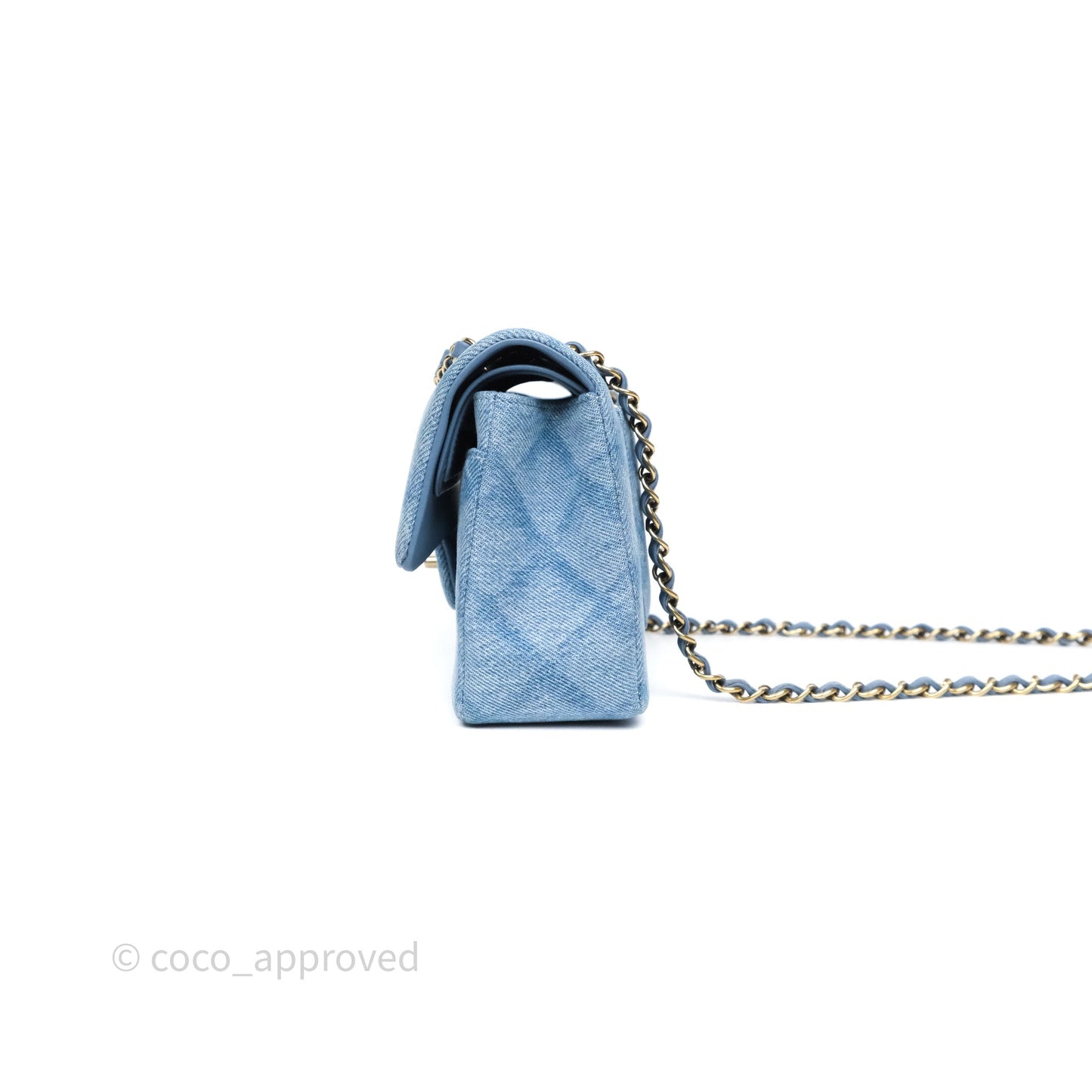 Chanel Small Double Flap Blue Printed Quilted Denim Gold Hardware