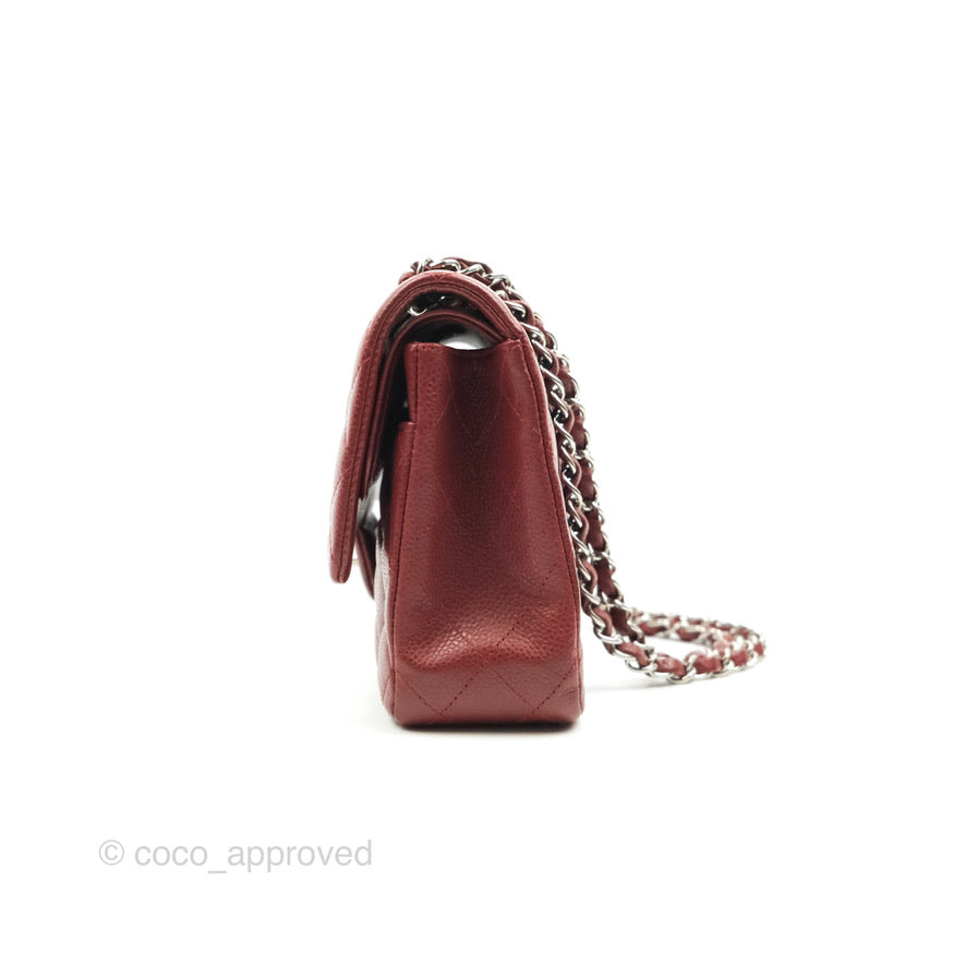 Chanel Classic M/L Medium Double Flap Dark Red Caviar Silver Hardware