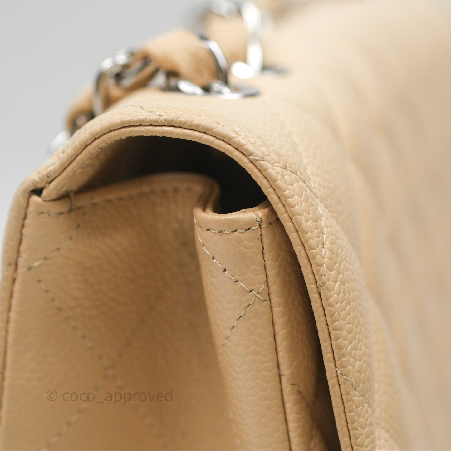 Chanel Jumbo Single Flap Beige Caviar Silver Hardware