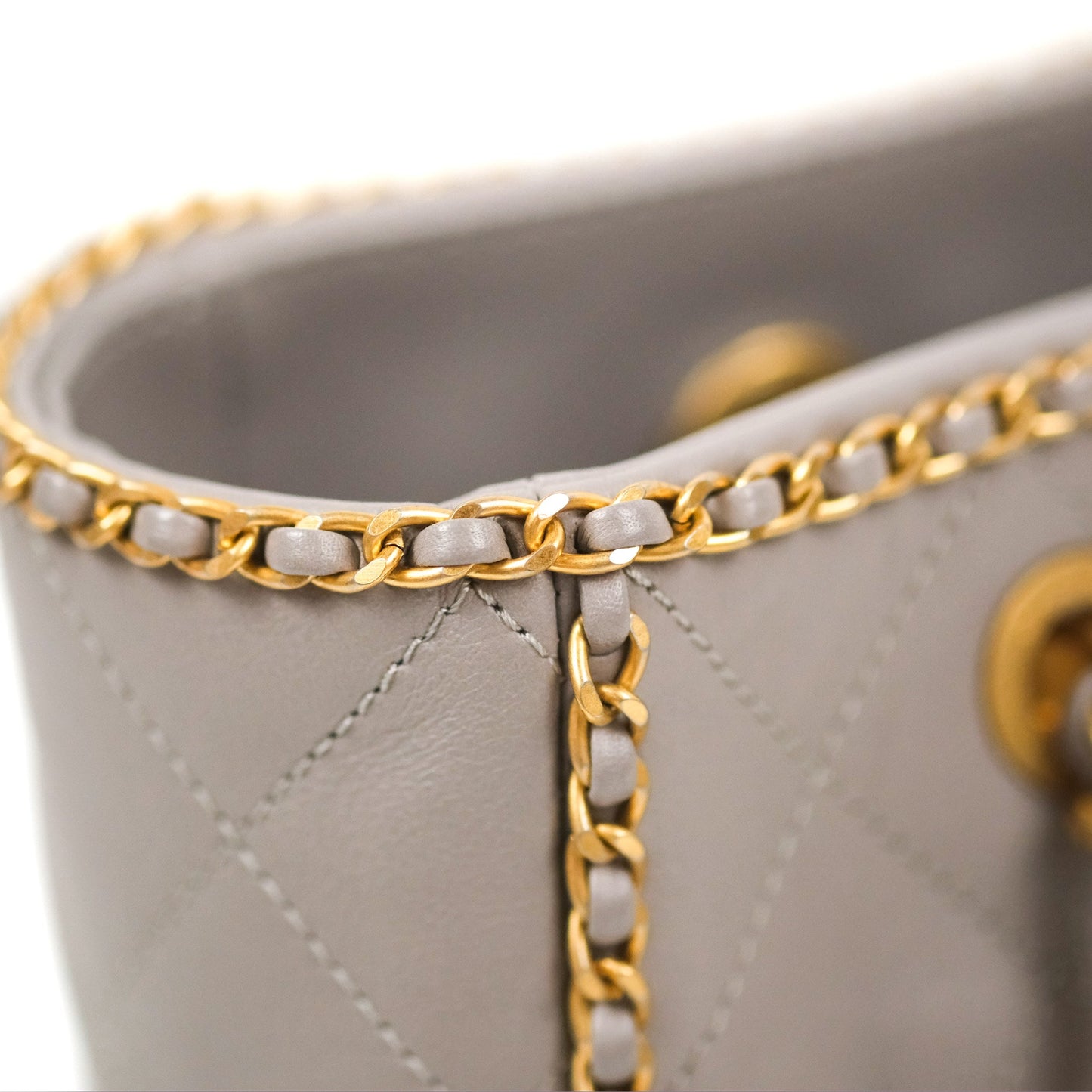 Chanel Small Chain Around Shopping Tote Grey Calfskin Aged Gold Hardware