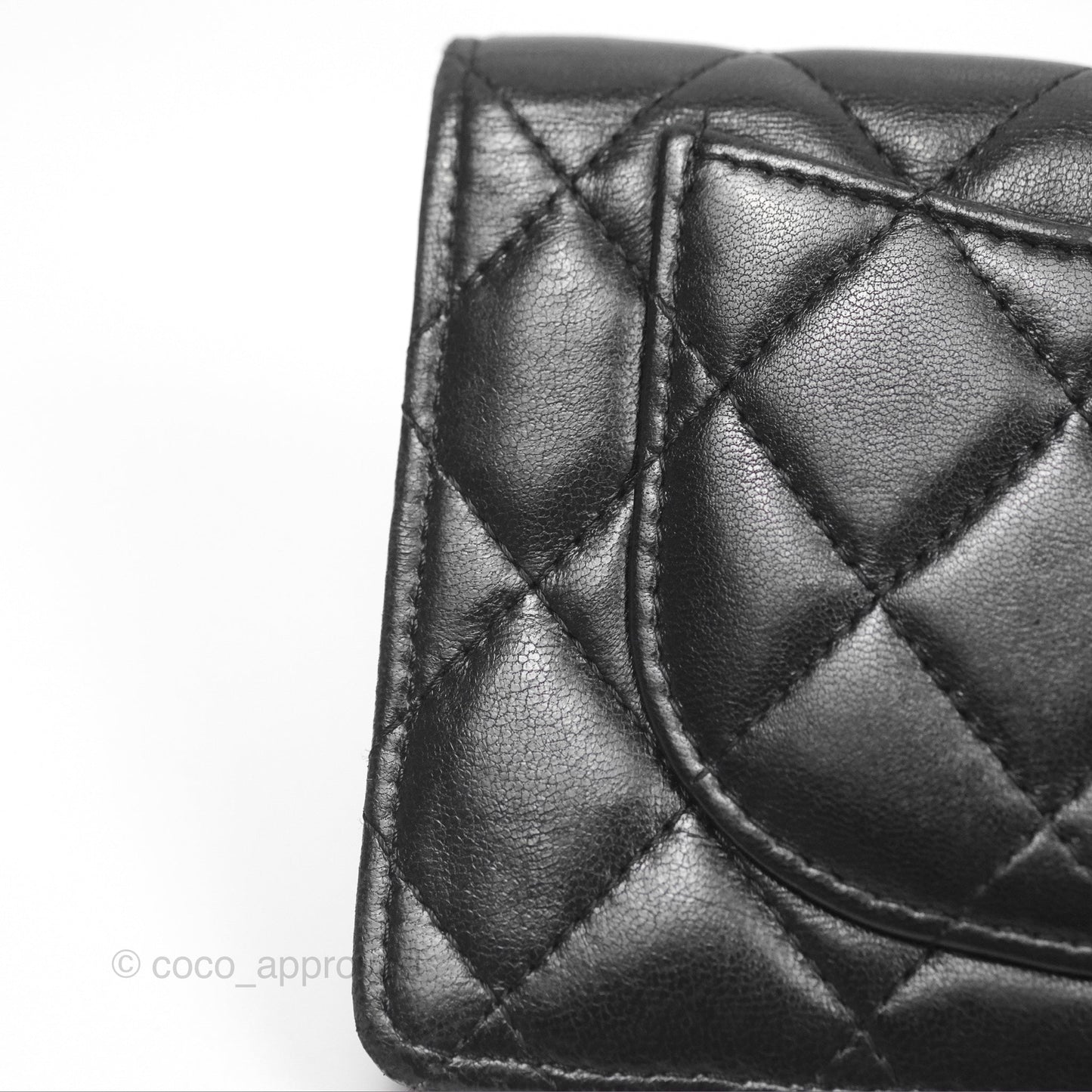 Chanel Classic Quilted Long Wallet Black Lambskin Silver Hardware