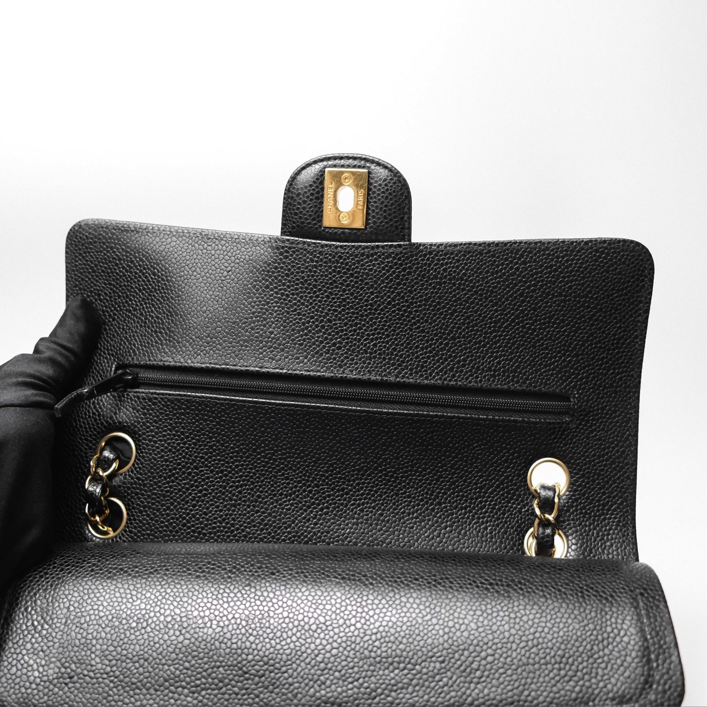 Chanel Classic M/L Medium Flap Quilted Black Caviar Gold Hardware
