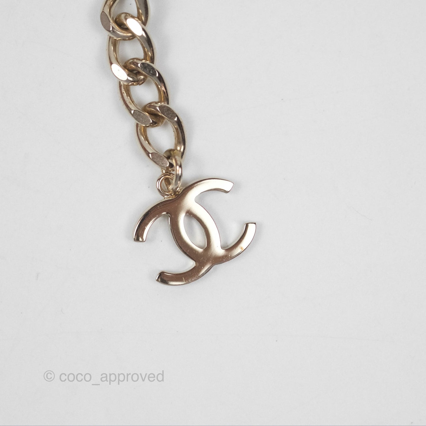 Chanel Flap Bag Charm Black Leather Chain Necklace Gold Tone 21S