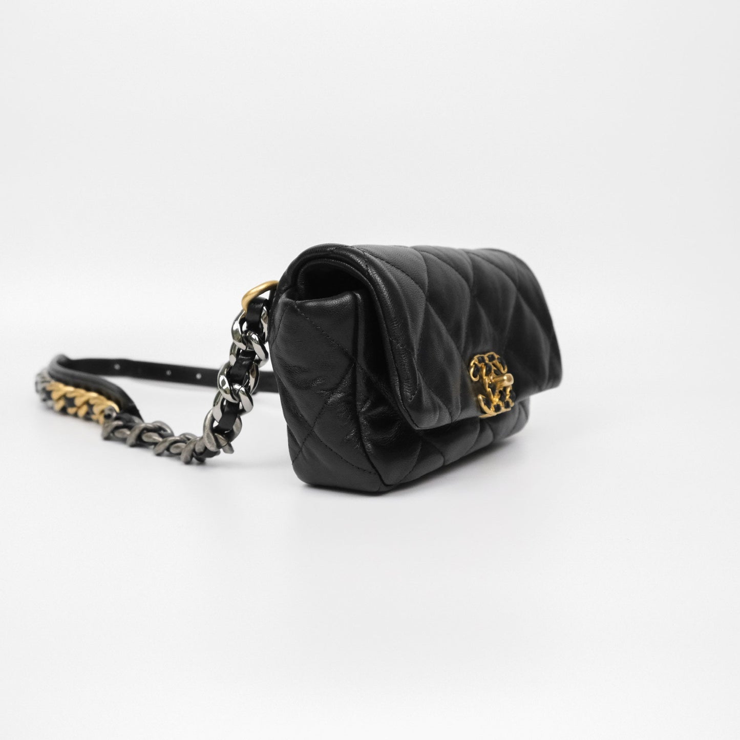 Chanel 19 Waist Bag Black Goatskin Mixed Hardware