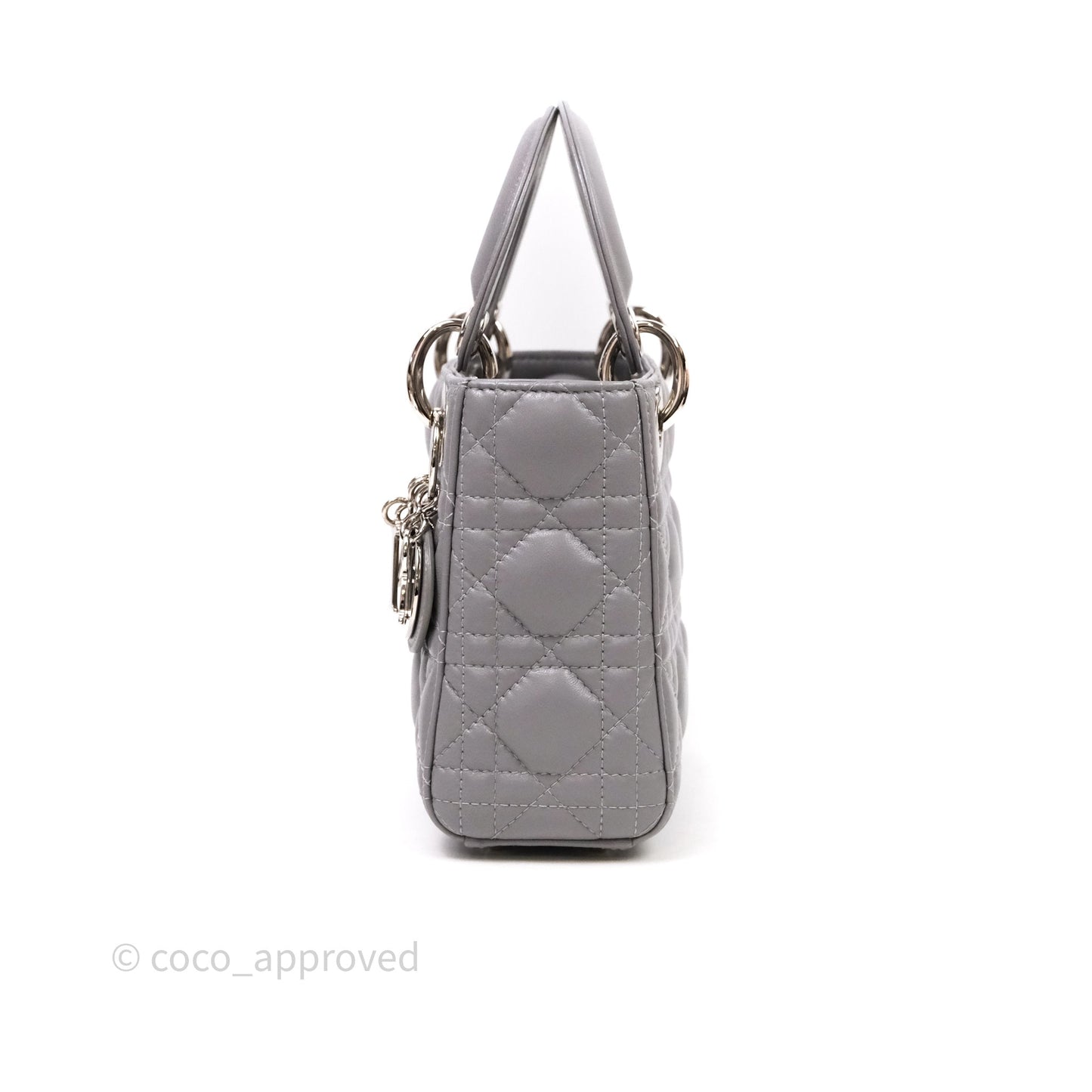Christian Dior Mini Lady Dior Lambskin Cannage Grey Silver Hardware