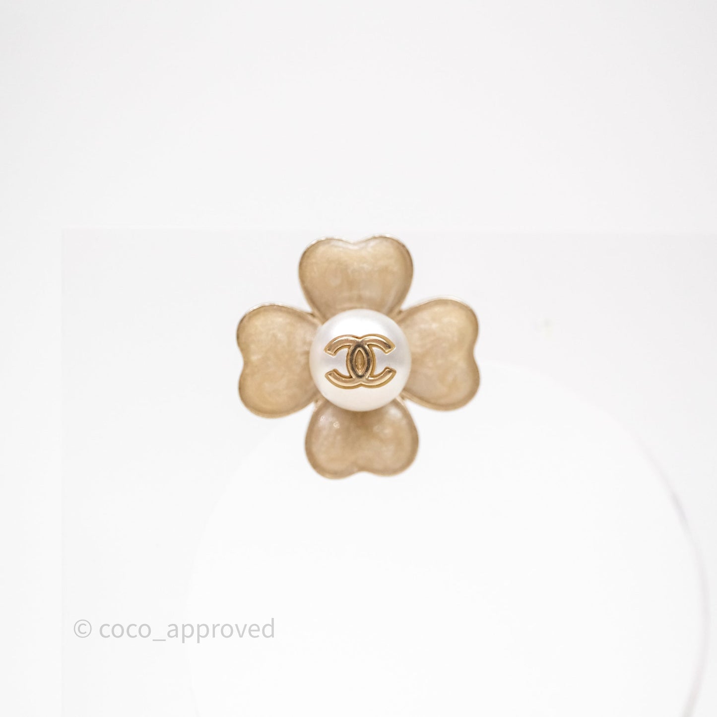 Chanel CC Pearl Flower Earrings Gold Tone