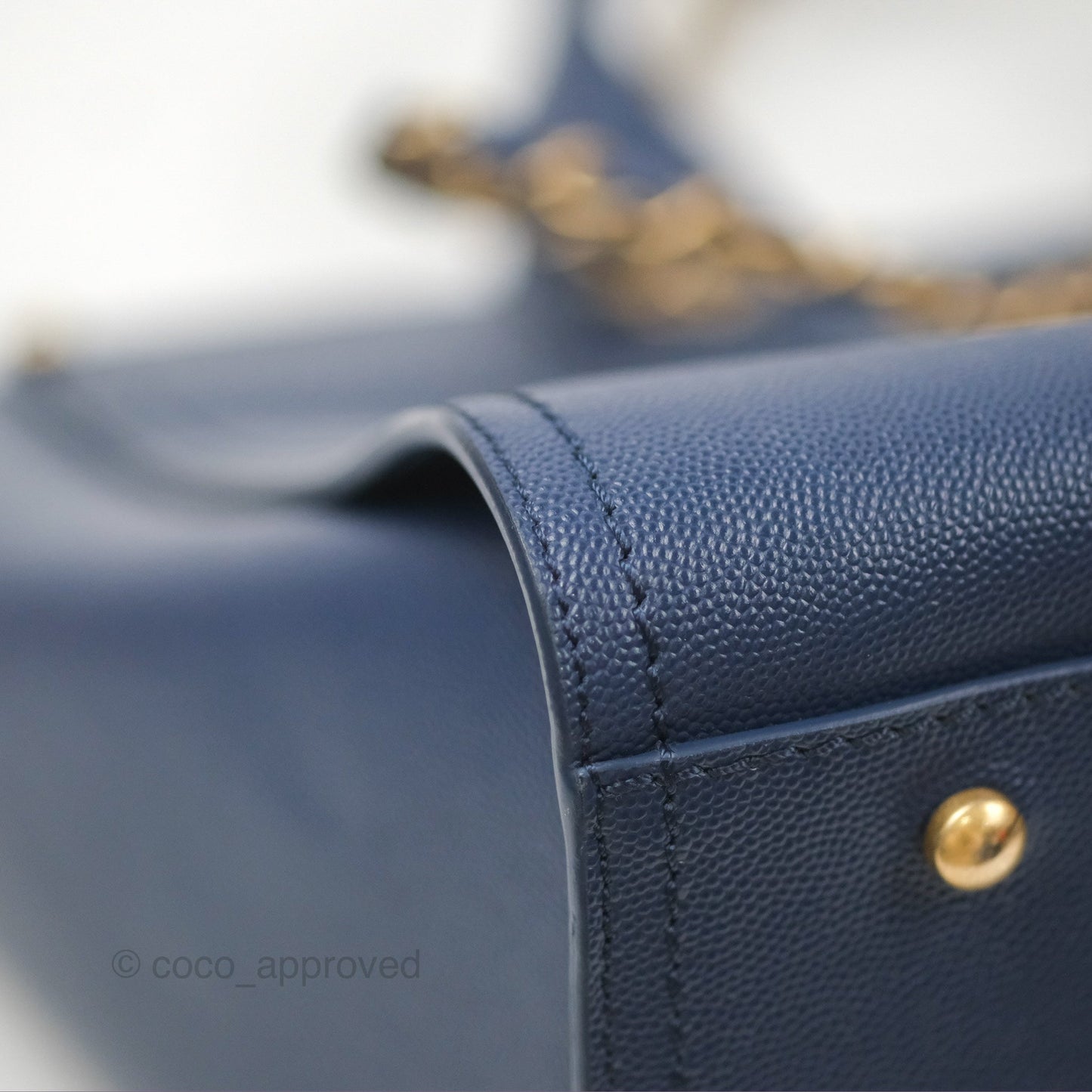 Chanel Small Studded Deauville Tote Navy Caviar Aged Gold Hardware