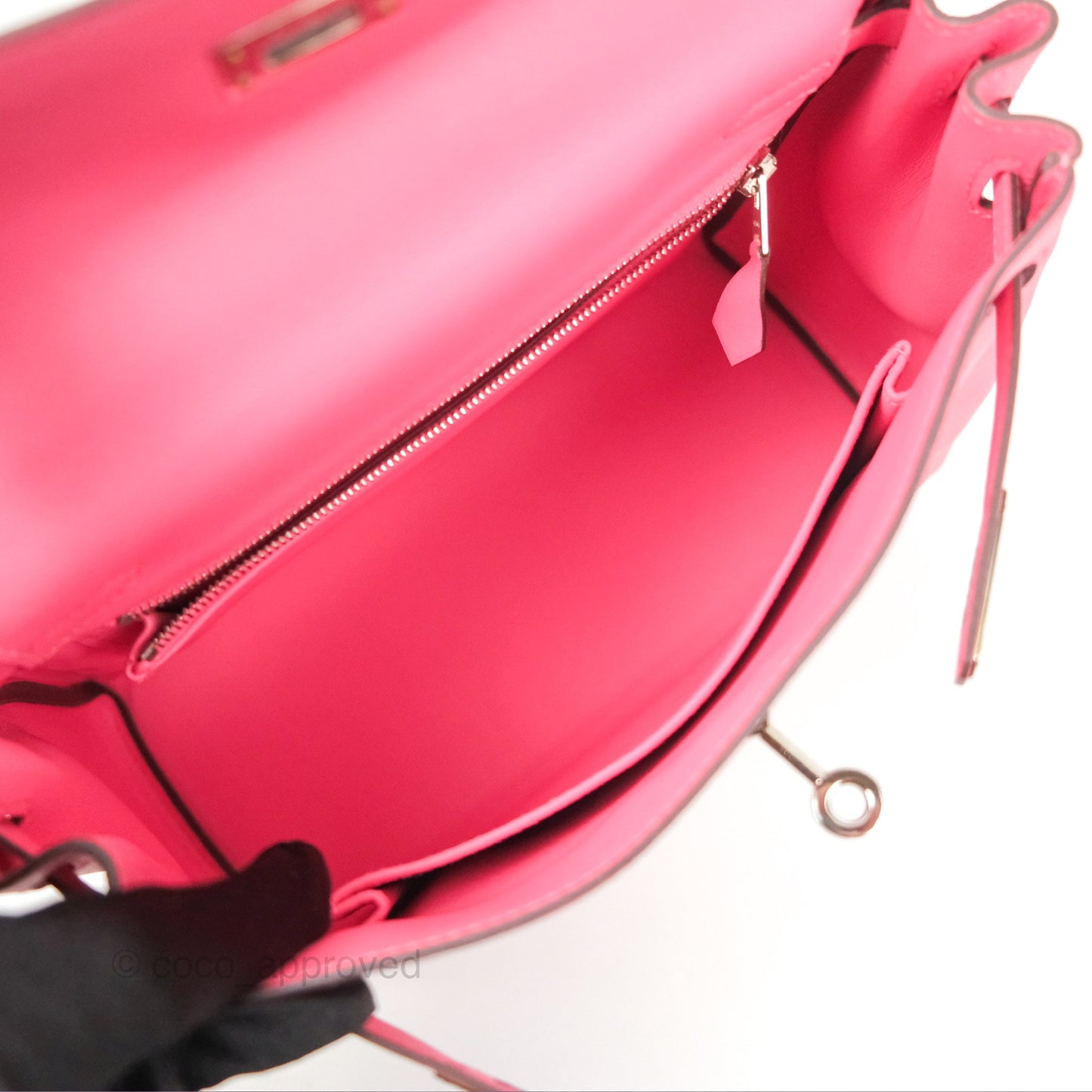 Hermès Retourne Kelly 25 Rose Azalee Swift Palladium Hardware
