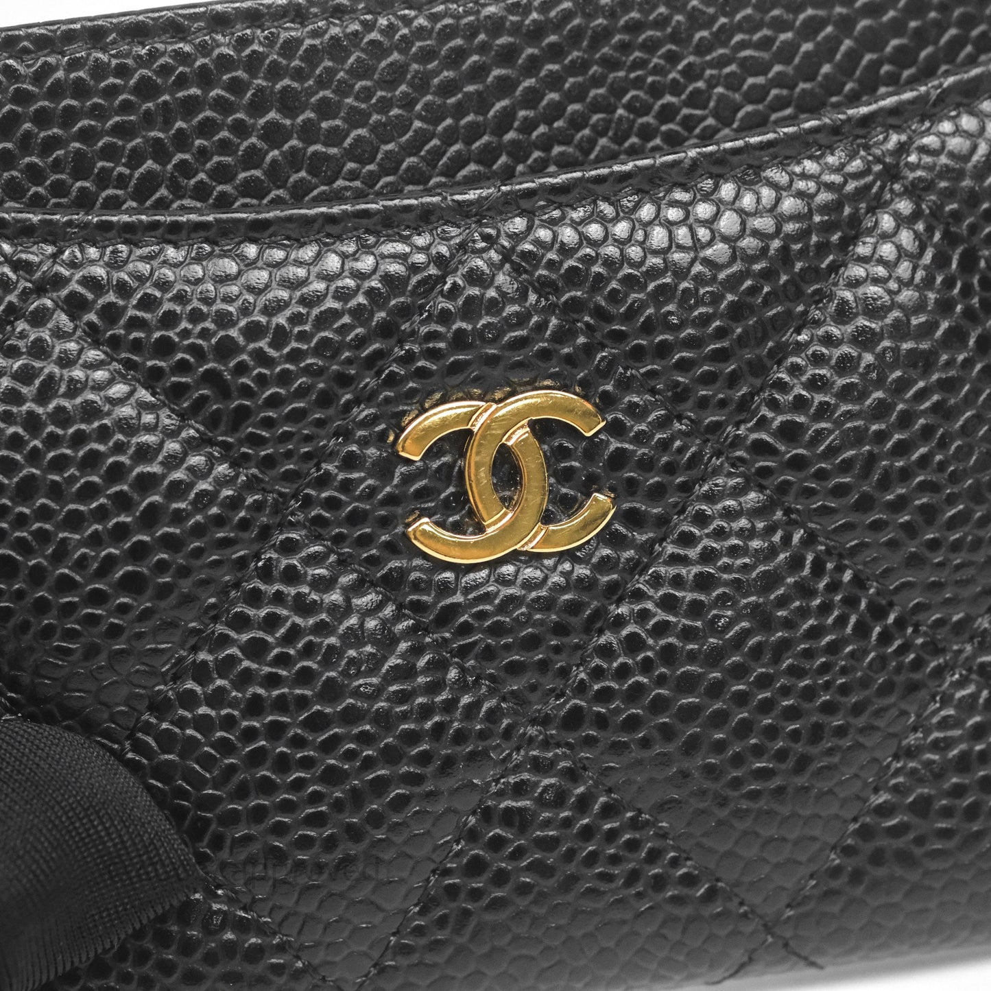 Chanel Classic Flat Card Holder Black Caviar Gold Hardware