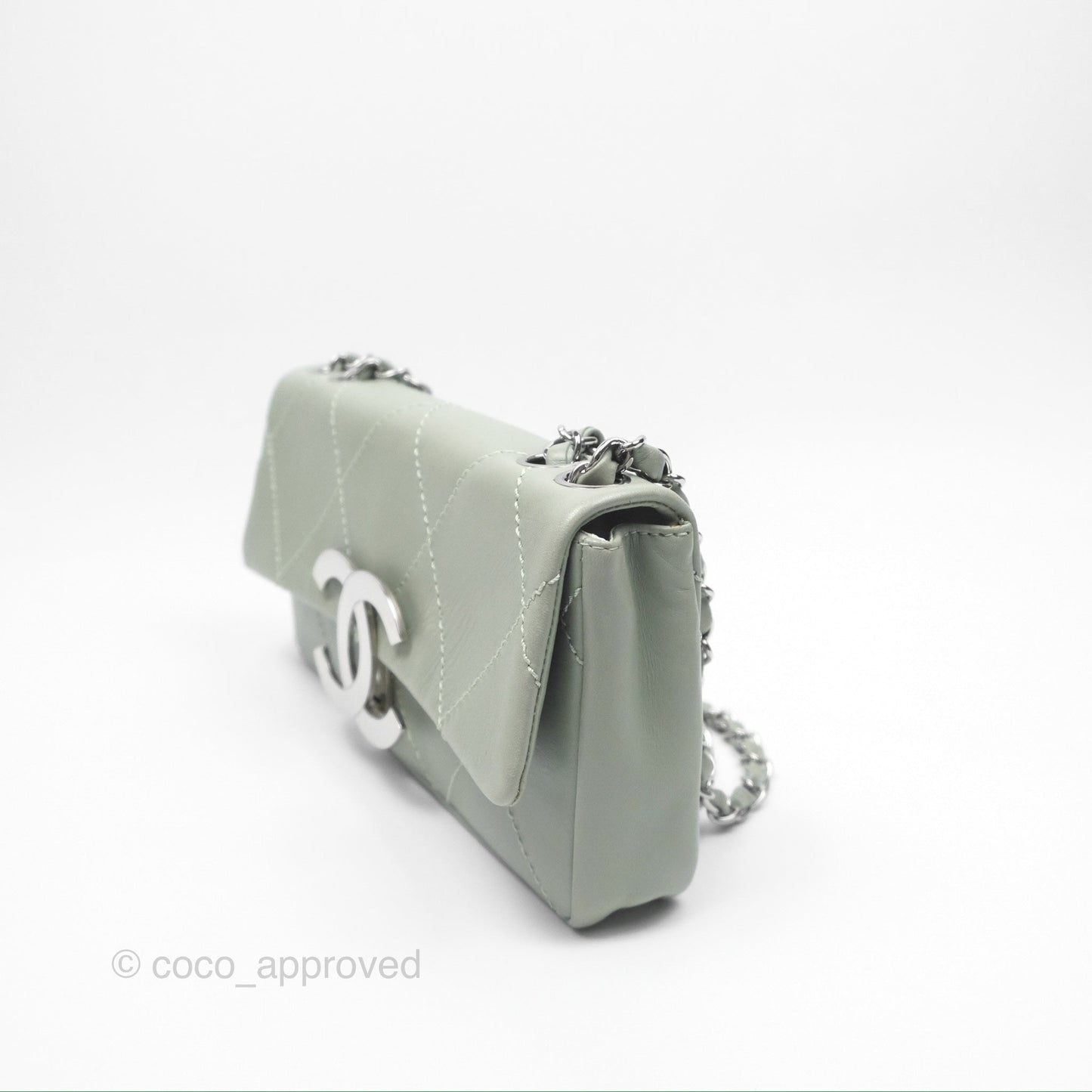 Chanel CC East West Flap Bag Lambskin Mint Green Silver Hardware