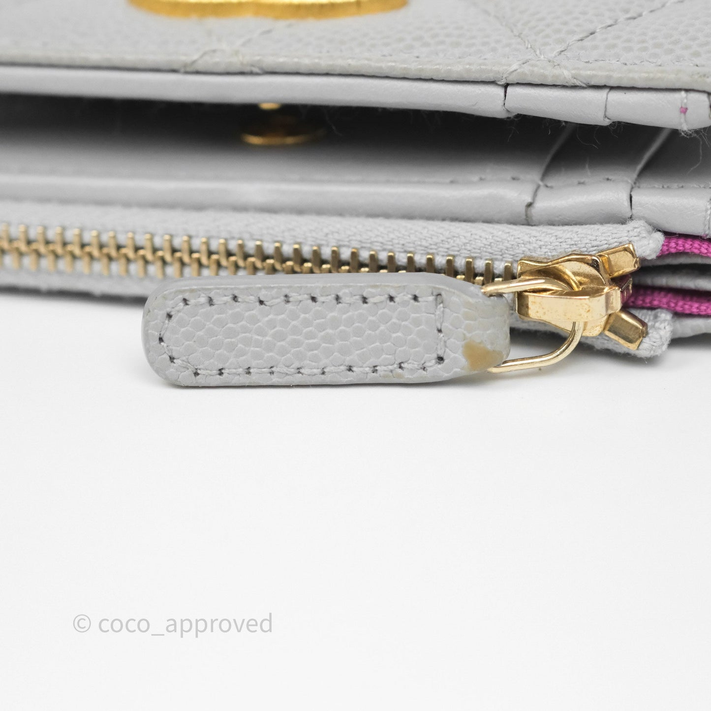 Chanel Quilted Short Wallet Grey Caviar Gold Hardware
