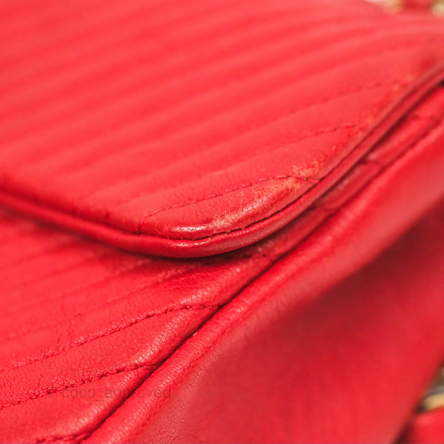 Chanel Small Chevron Surpique Flap Red Calfskin Aged Gold Hardware