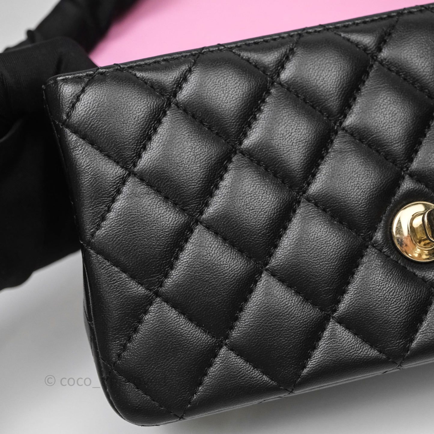 Chanel Top Handle Mini Rectangular Flap Black/Pink Lambskin Gold Hardware 23P