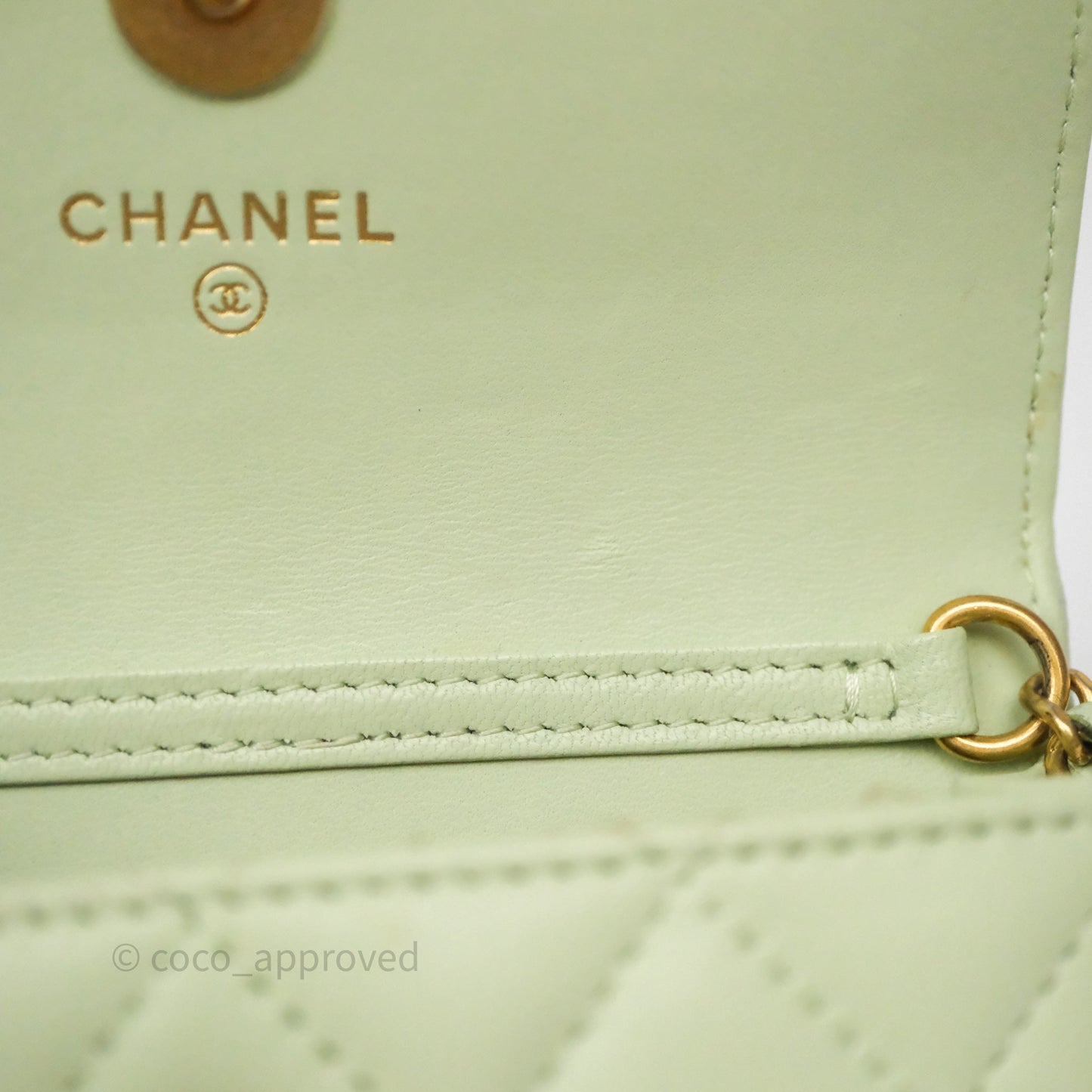 Chanel Pearl Crush Mini Clutch Belt Bag Green Lambskin Aged Gold Hardware