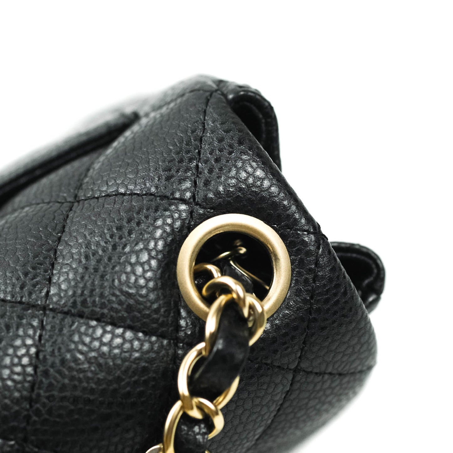 Chanel Mini Square Charcoal Black Caviar Matte Gold Hardware