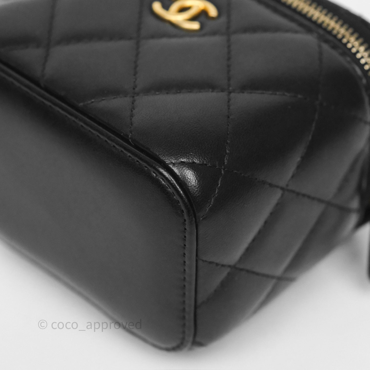 Chanel Quilted Pearl Crush Mini Vanity With Chain Black Lambskin Aged Gold Hardware
