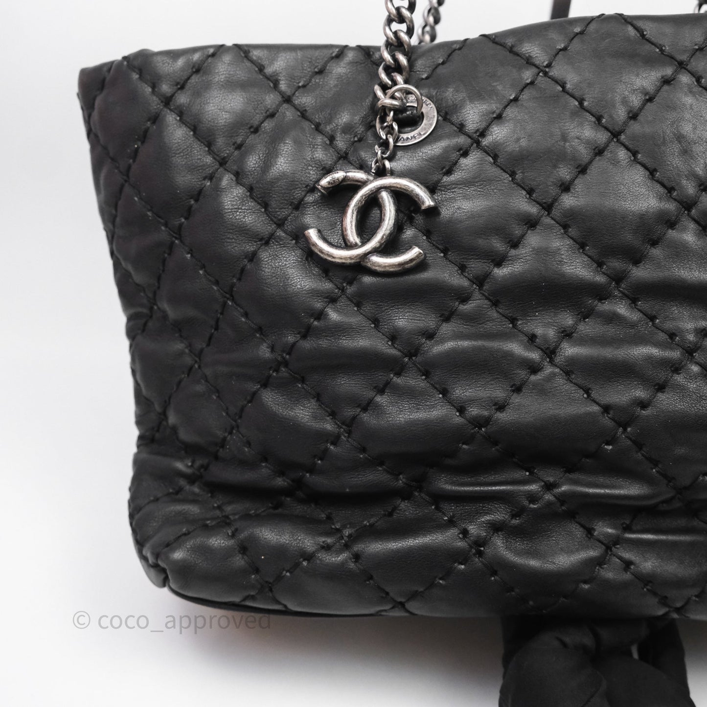 Chanel Ultimate Stitch Shopping Tote Black Calfskin Aged Silver Hardware