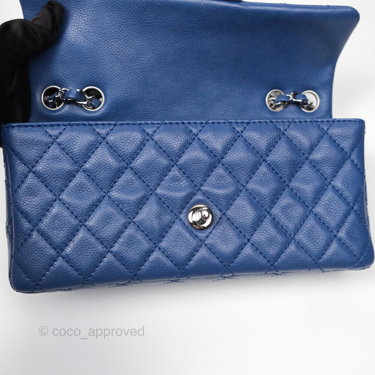 Chanel Quilted East West Flap Bag Blue Caviar Silver Hardware