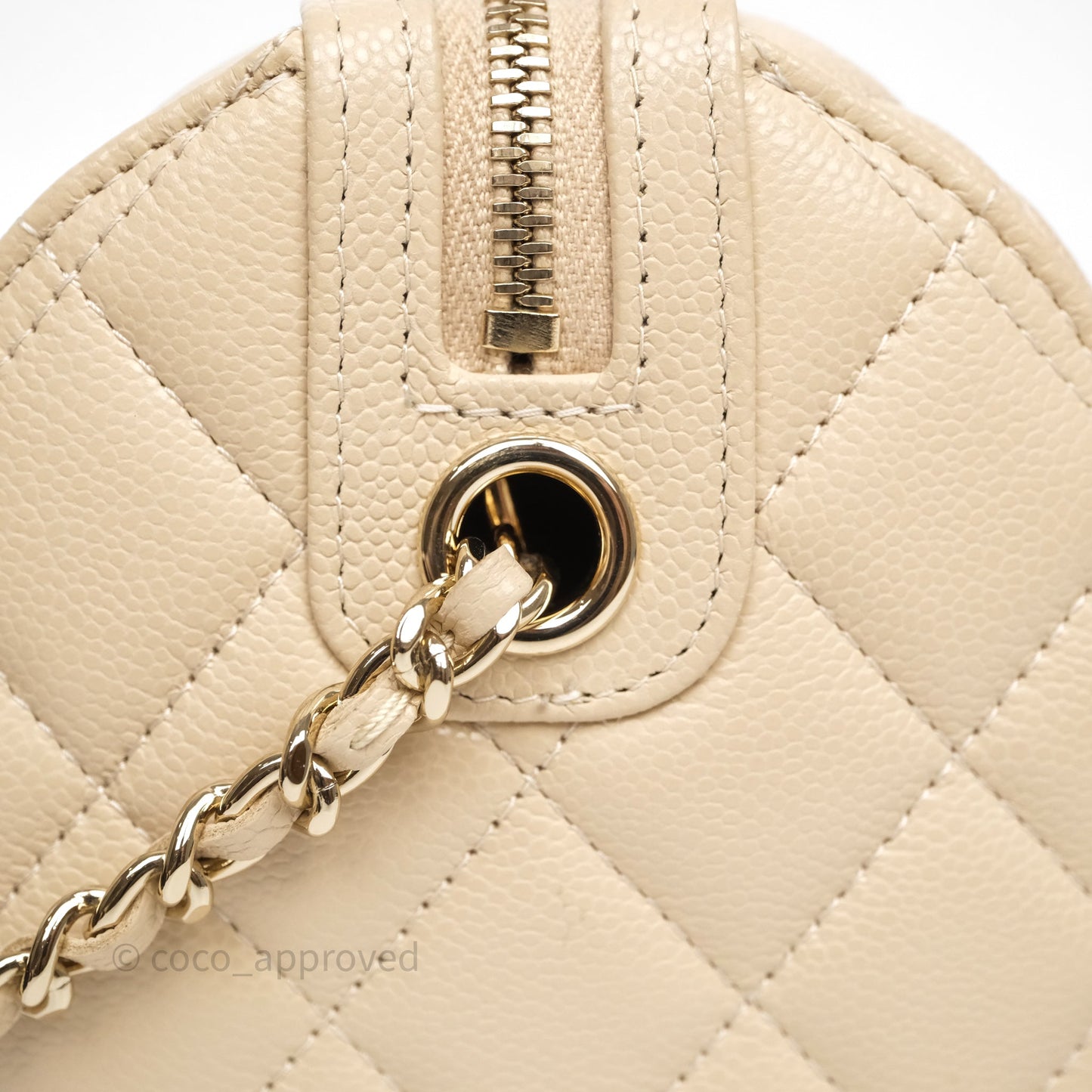 Chanel Mini Quilted Bowling Bag Beige Caviar Gold Hardware 25P