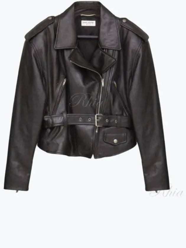Luxury Saint Laurent Crop Lambskin Biker Jacket Black