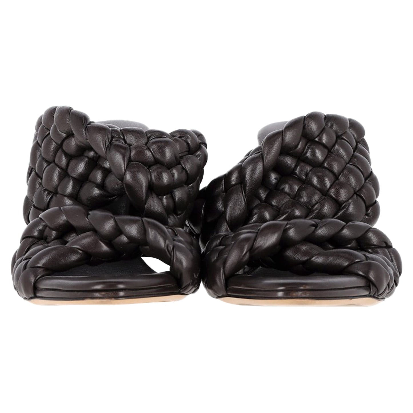 Luxury Bottega Veneta Intrecciato Slide Sandals in Brown Leather