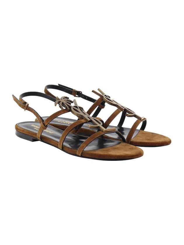 Luxury Saint Laurent Women's Cassandra Open Suede Sandals Brown