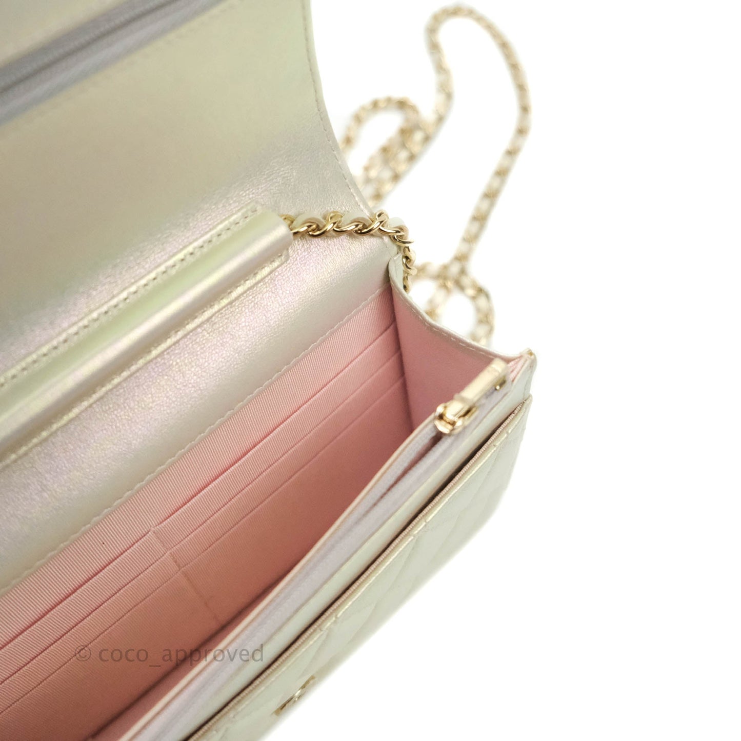 Chanel Quilted Wallet on Chain WOC Iridescent Ivory Light Gold Hardware