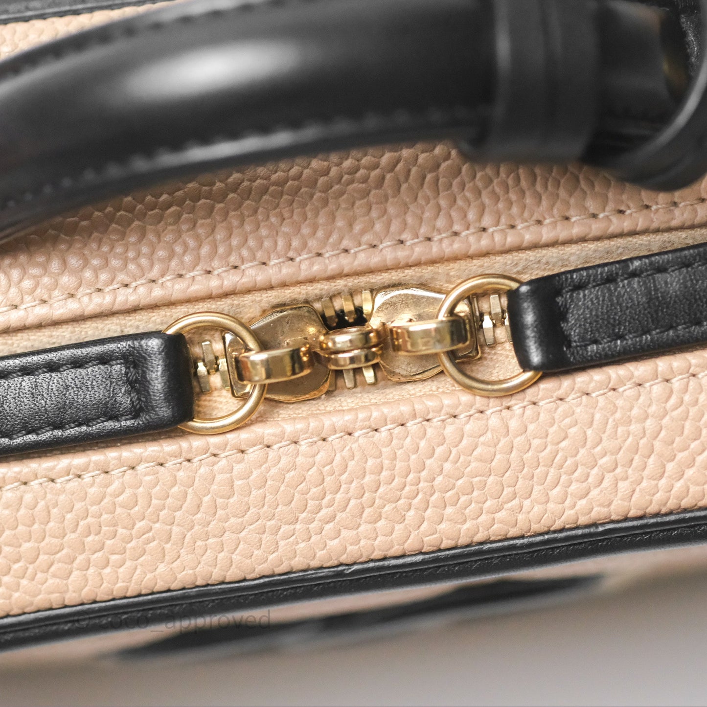 Chanel Quilted Small CC Filigree Vanity Case Beige Black Caviar Gold Hardware