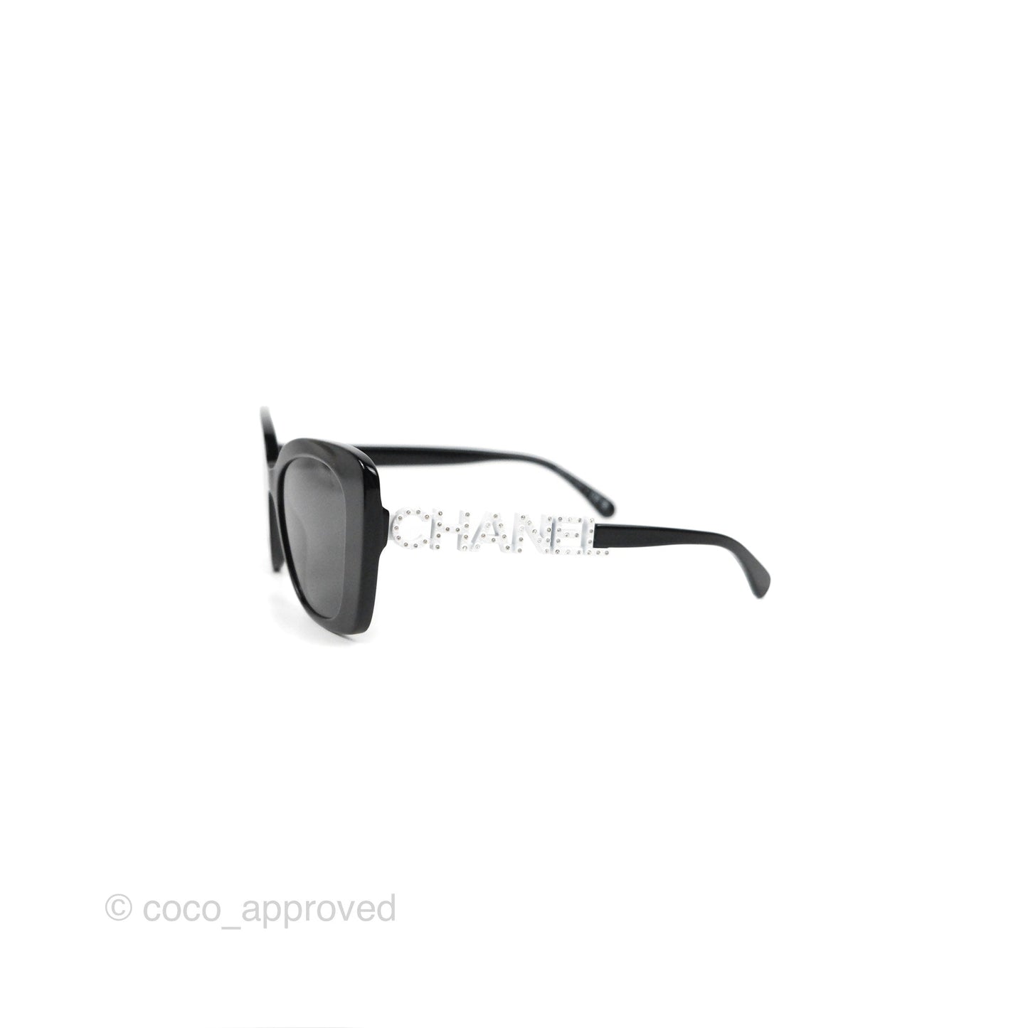 Chanel Acetate Strass Square Polarized Sunglasses Black/White