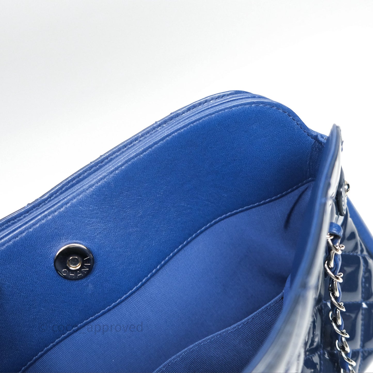 Chanel Quilted Bowling Tote Royal Blue Patent Silver Hardware