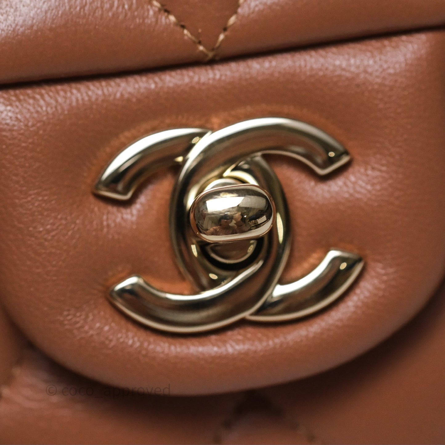 Chanel Classic M/L Medium Flap Quilted Dark Beige Caramel Lambskin Gold Hardware