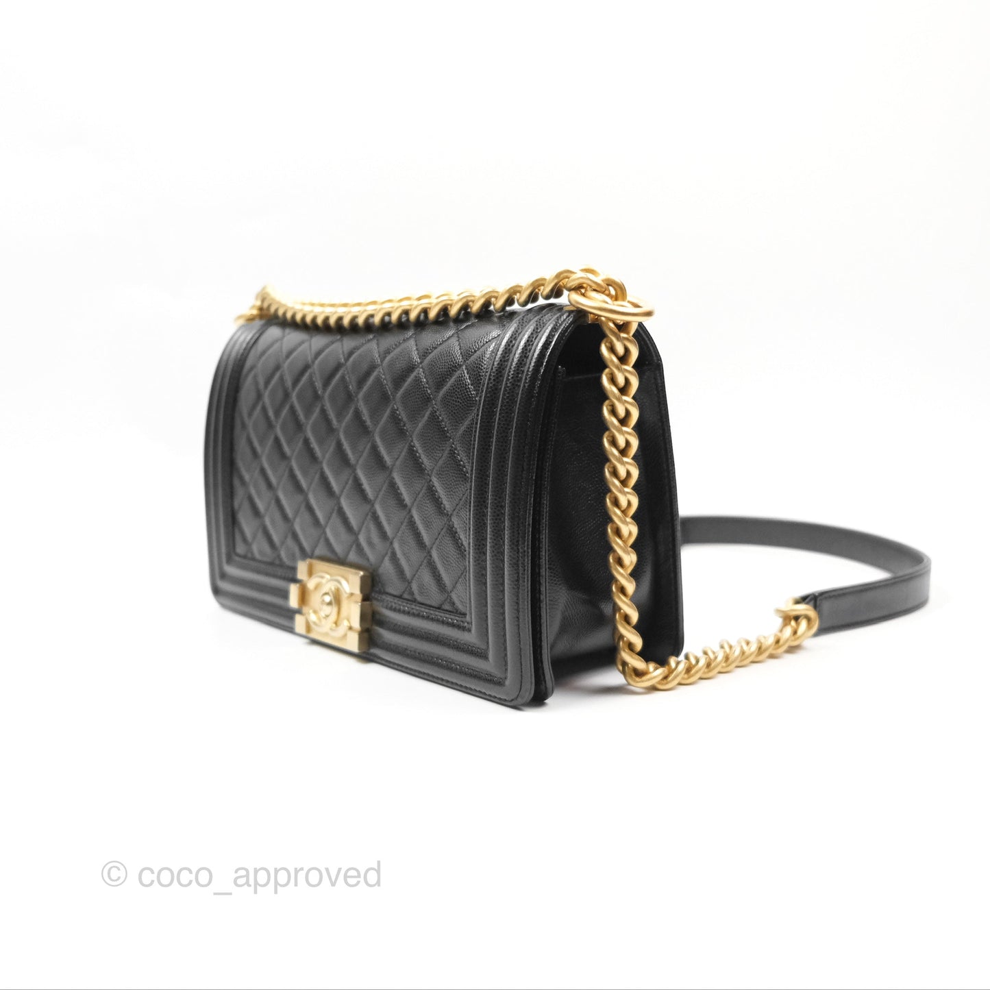 Chanel Quilted Medium Boy Black Caviar Aged Gold Hardware