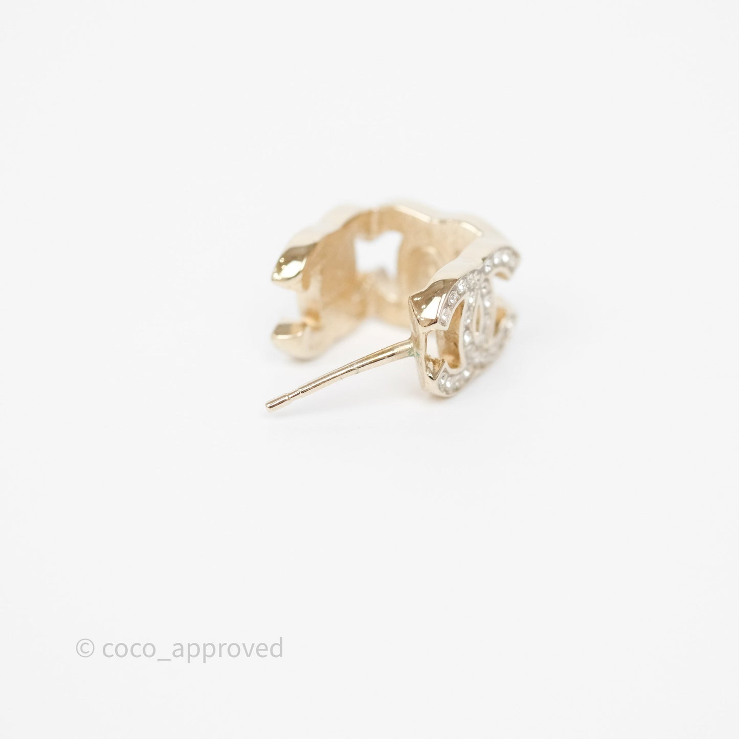 Chanel CC Crystals Square Earrings Gold Tone 23B