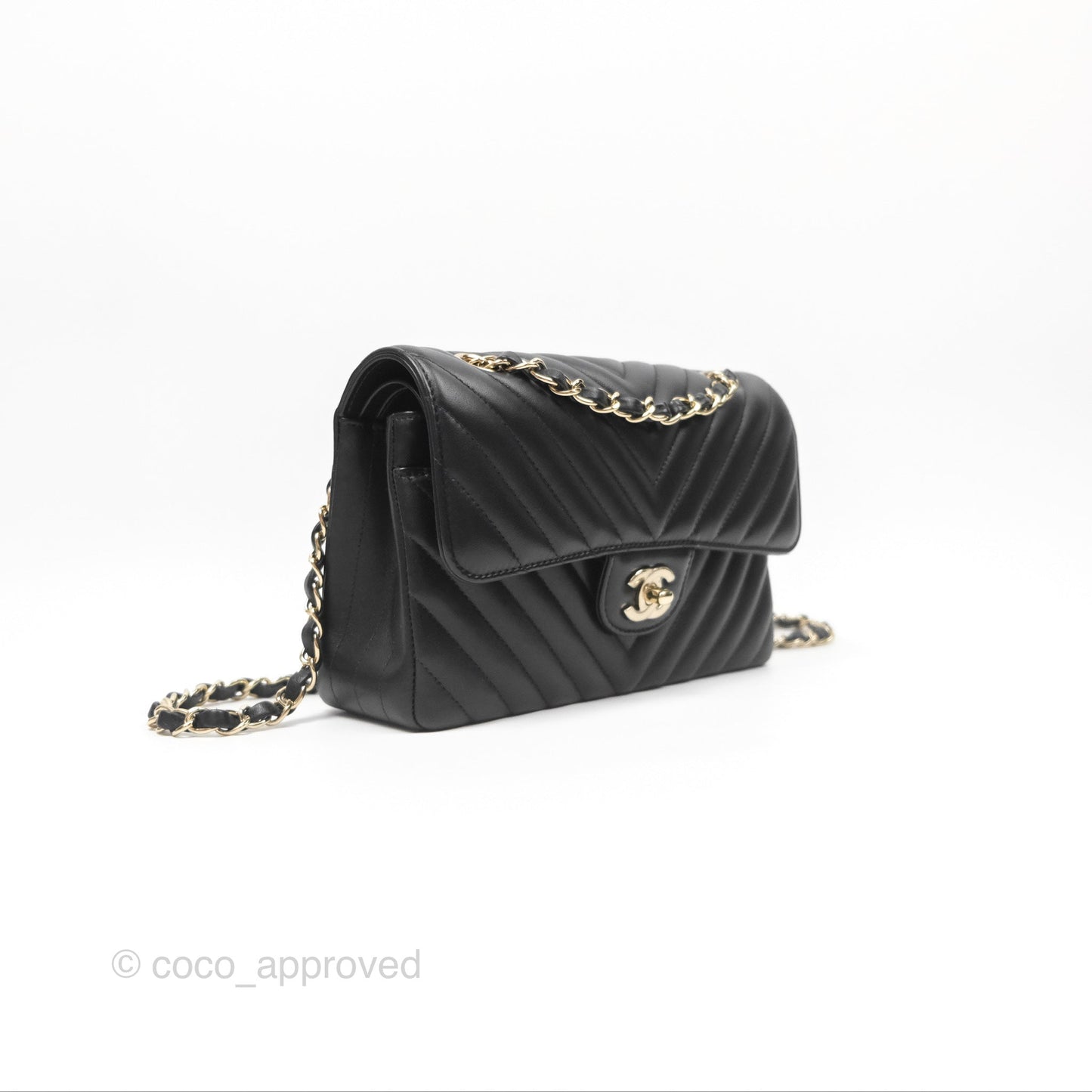 Chanel Small Classic Flap Chevron Black Lambskin Gold Hardware