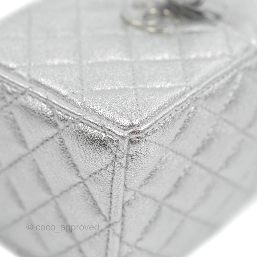 Chanel Mini Drawstring Bucket Bag with Chain Metallic Silver Calfskin Silver Hardware