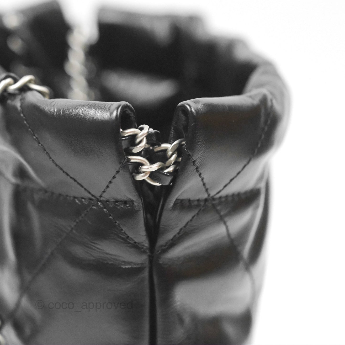 Chanel 22 Mini Bag Black Shiny Crumpled Calfskin Matte Silver Hardware