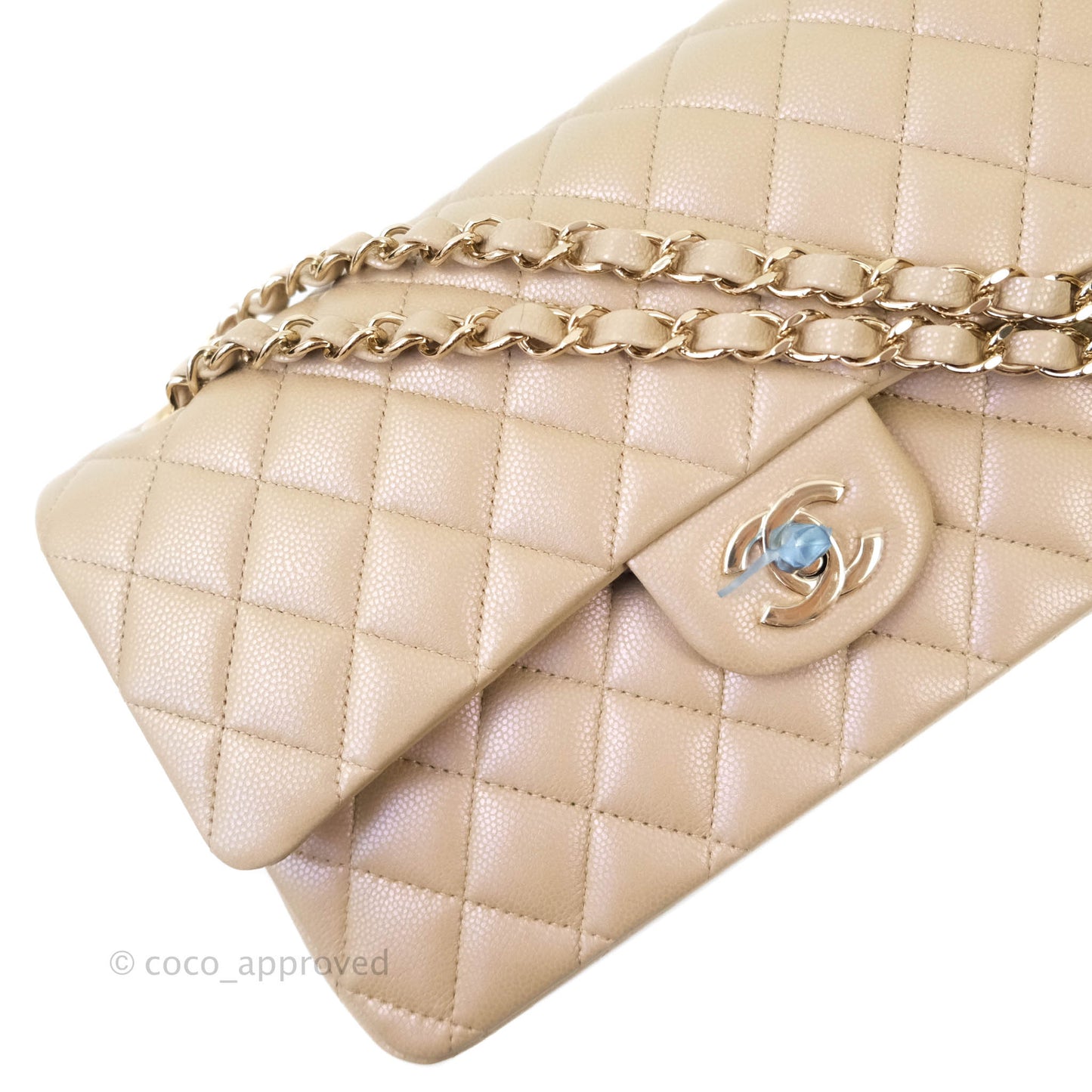 Chanel M/L Medium Double Flap Bag Iridescent Dark Beige Caviar Gold Hardware 21S