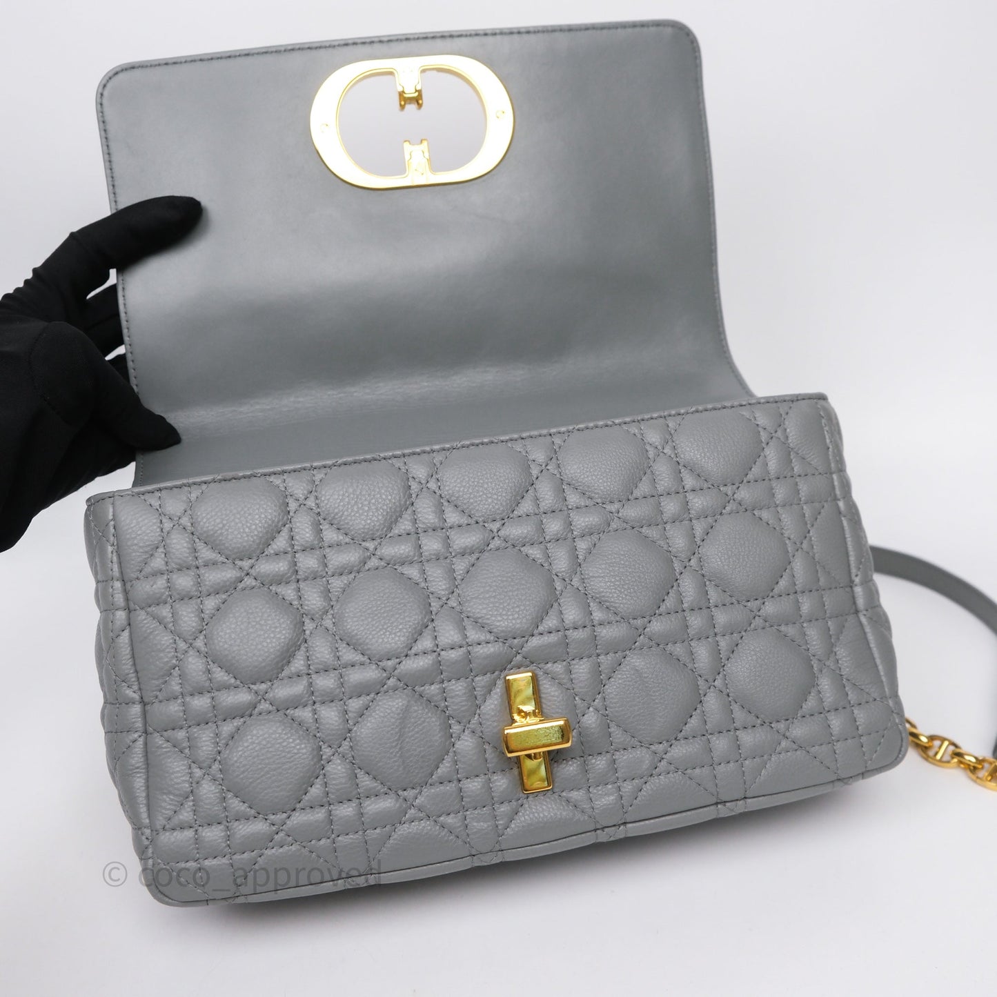 Christian Dior Caro Bag Medium Stone Grey Cannage Calfskin Gold Hardware