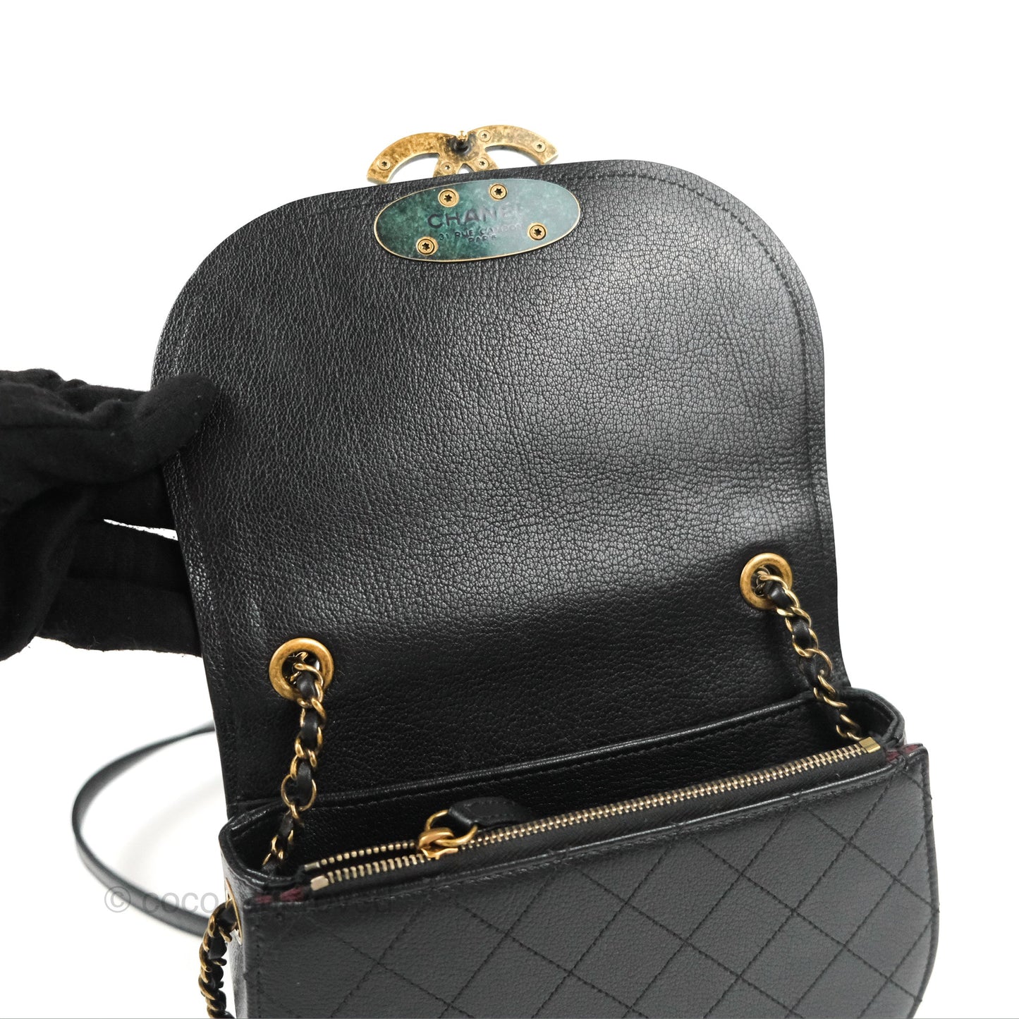 Chanel Small Coco Curve Flap Black Goatskin Antique Gold Hardware
