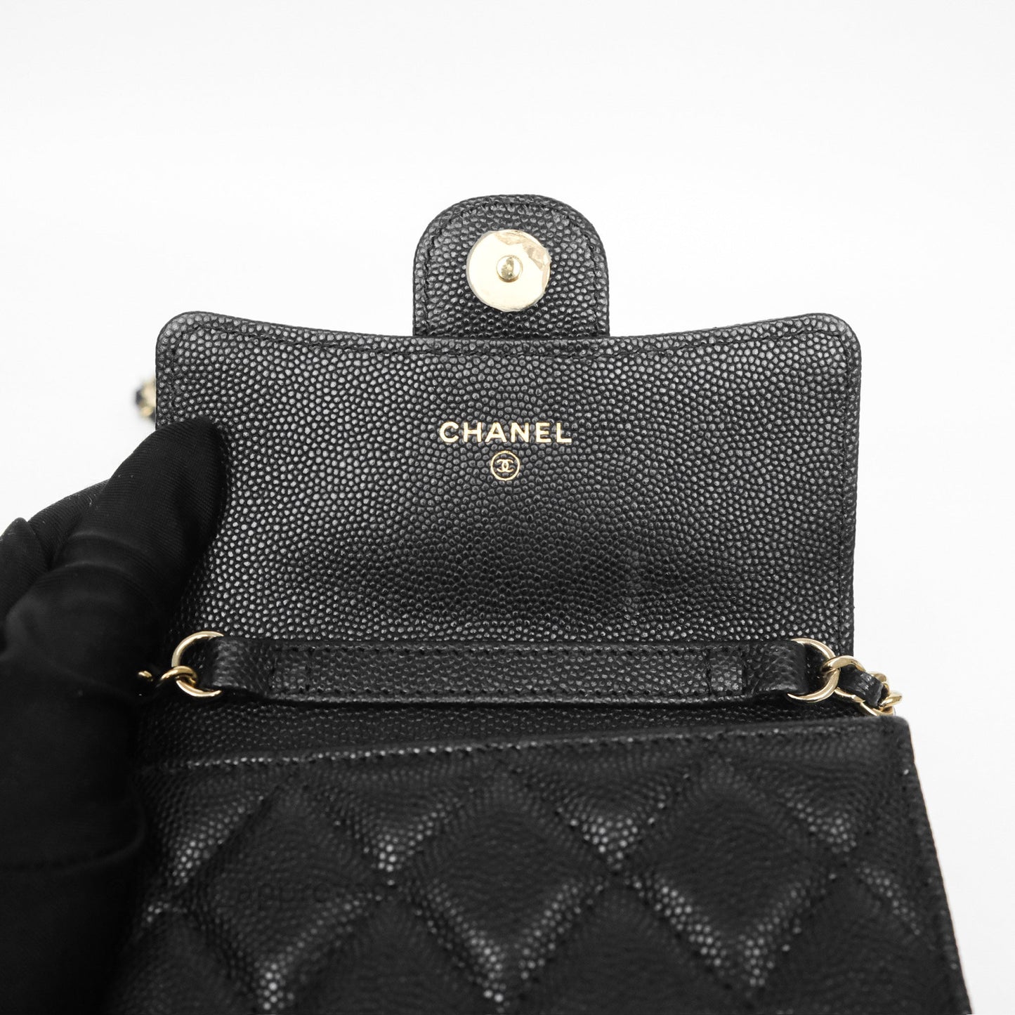 Chanel Mini Wallet With Chain Black Caviar Gold Hardware