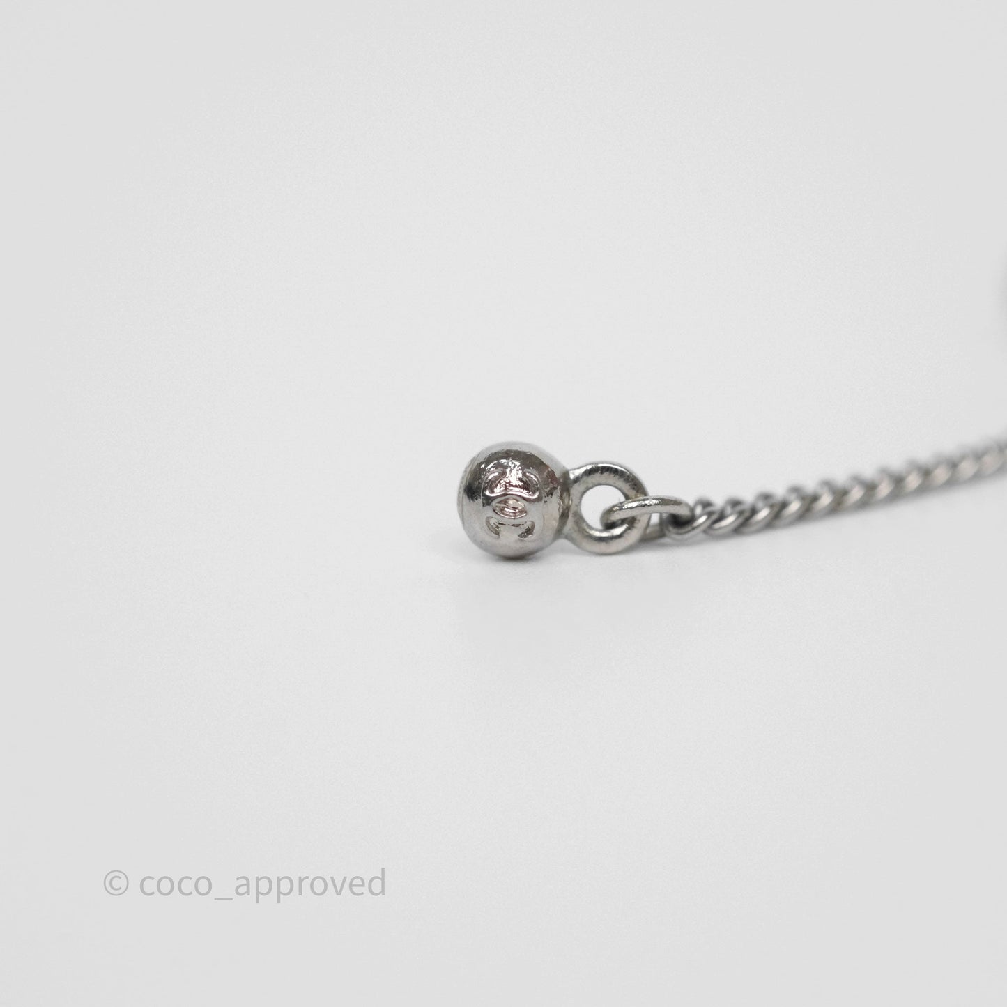 Chanel CC Crystal Long Drop Earrings Silver Tone 21V