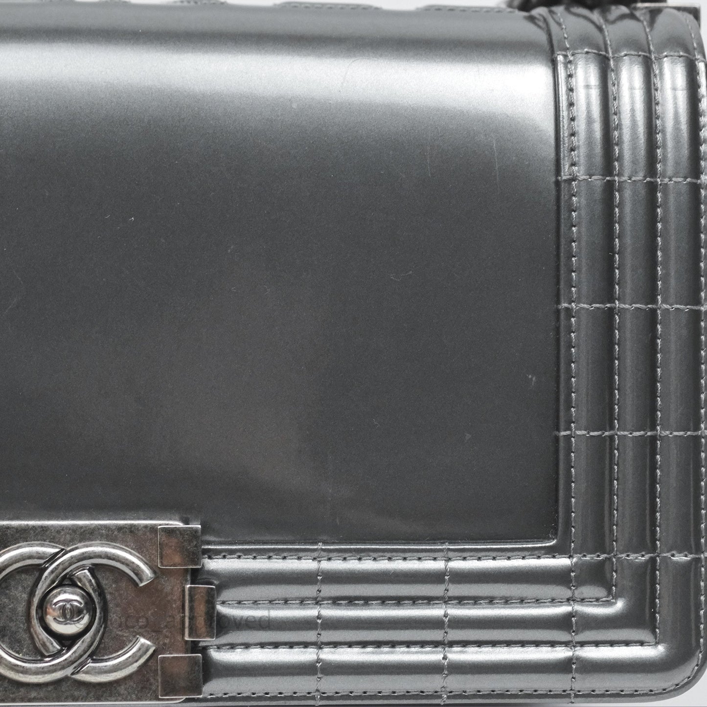 Chanel Medium Boy Metallic Dark Grey Iridescent Glazed Calfskin Ruthenium Hardware