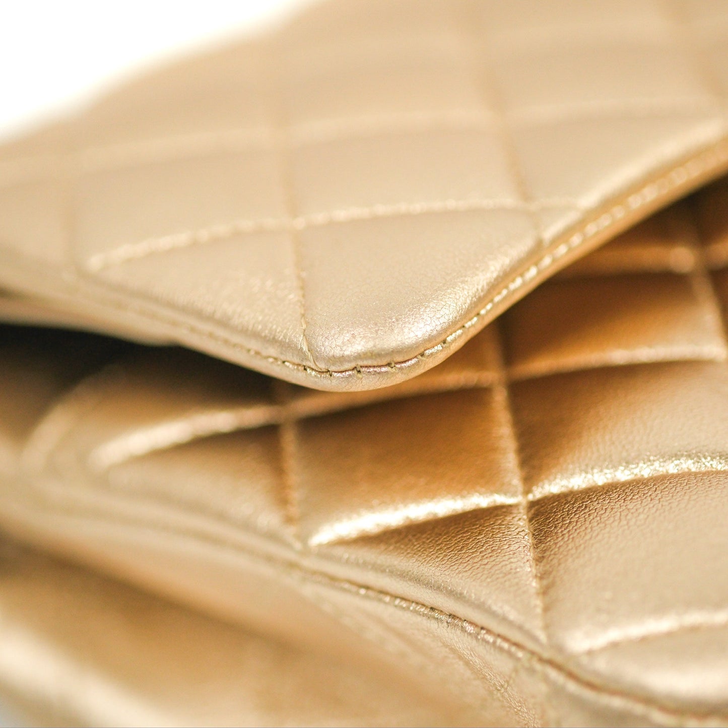 Chanel Classic M/L Medium Flap Quilted Metallic Gold Lambskin Gun Metal