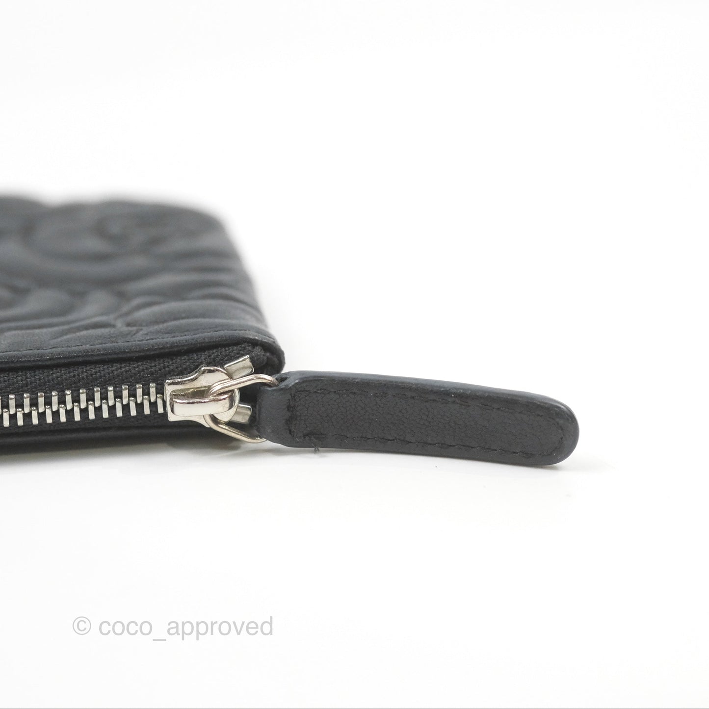Chanel Quilted Mini O Case Camellia Black Lambskin Silver Hardware