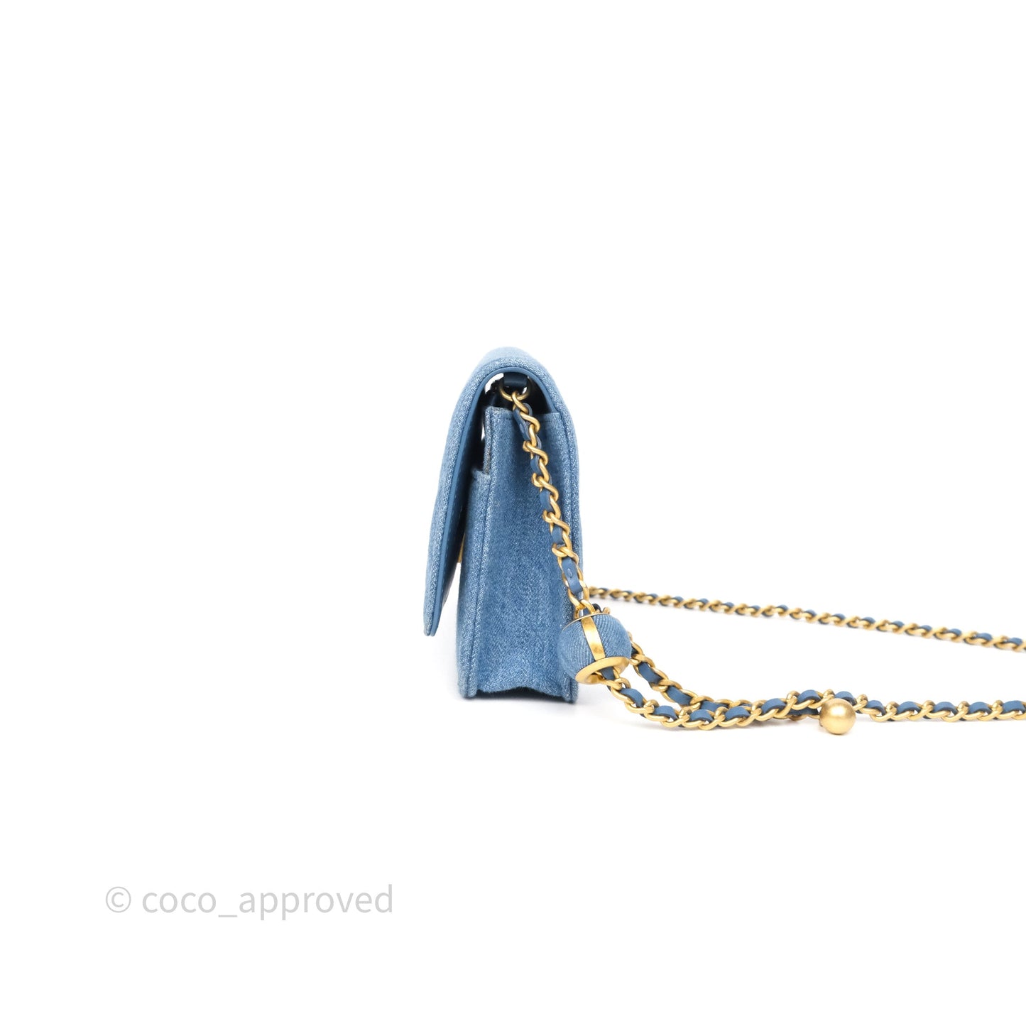 Chanel Quilted Pearl Crush Wallet on Chain WOC Denim Aged Gold Hardware