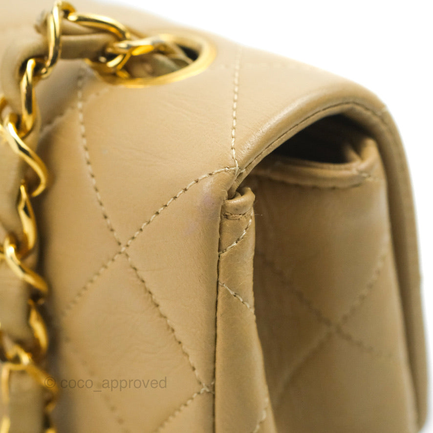 Chanel Vintage Square Flap Bag Beige Lambskin 24K Gold Hardware