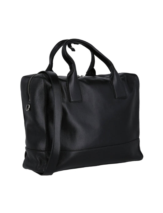 Luxury Bottega Veneta Top Handle Leather Briefcase Black