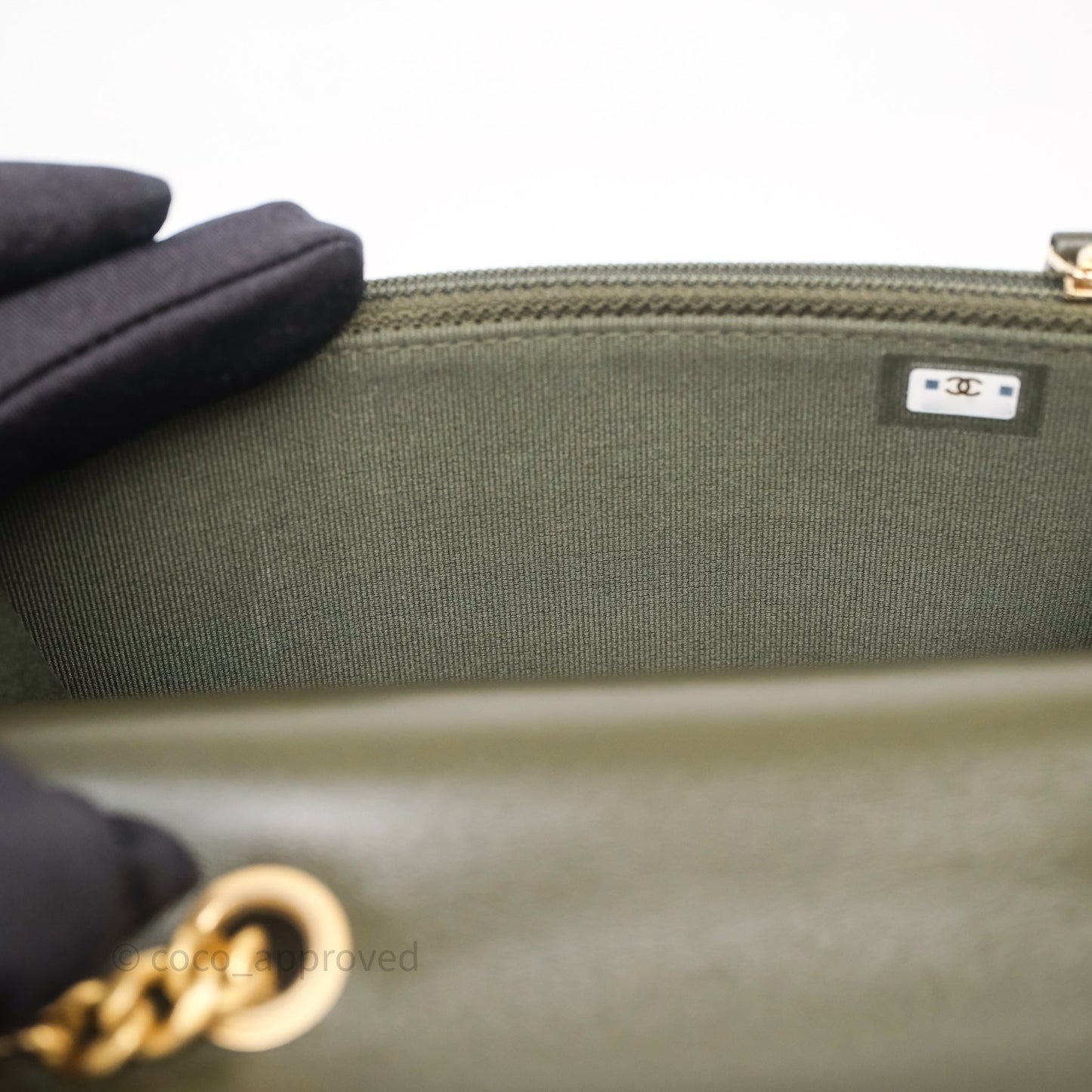 Chanel All Slide Adjustable Chain Phone Holder WOC Olive Green Lambskin